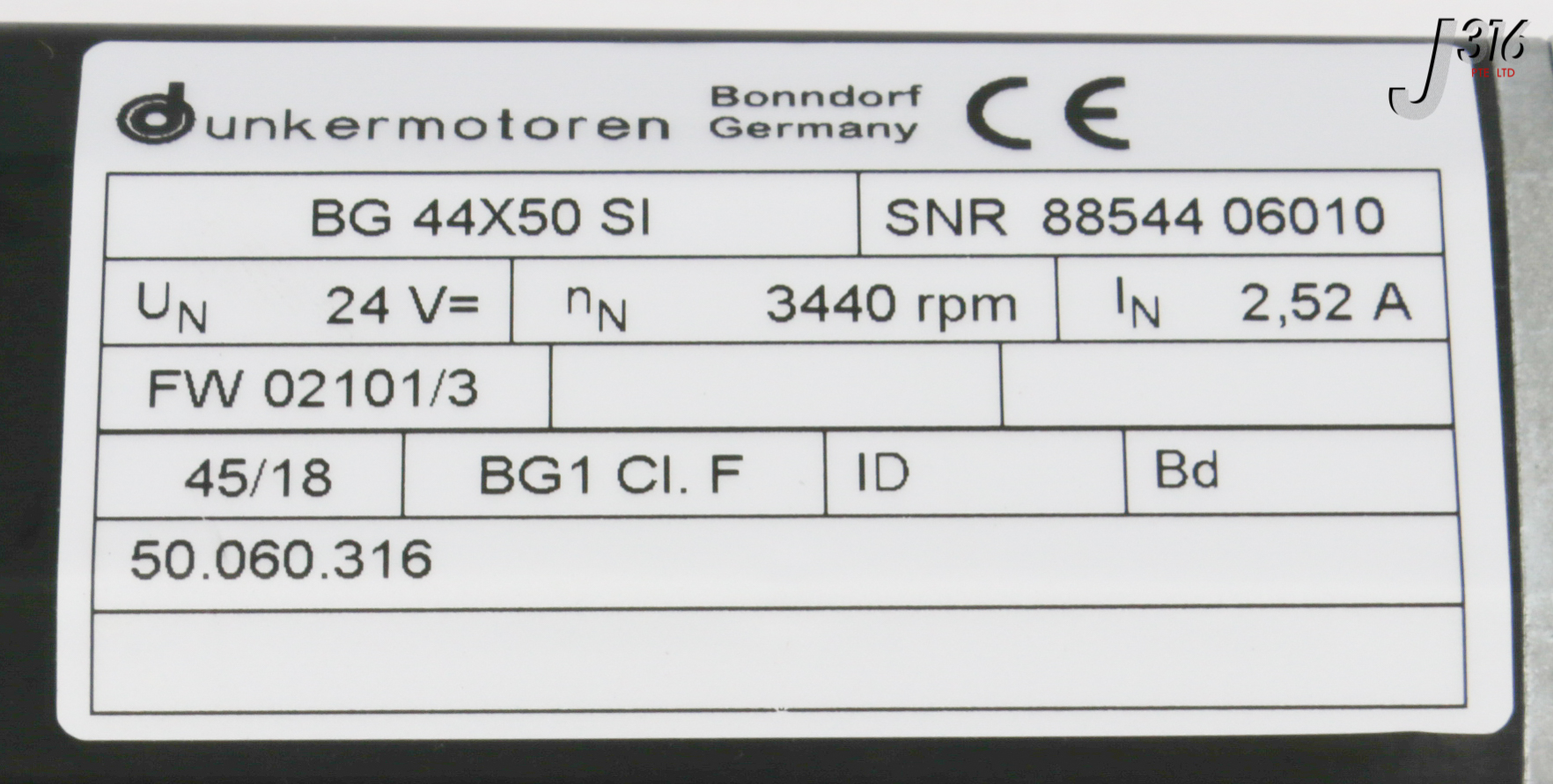 31649 DUNKERMOTOREN BRUSHLESS DC MOTOR, 50:1 3440RPM (NEW) BG